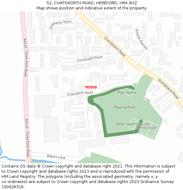 52, CHATSWORTH ROAD, HEREFORD, HR4 9HZ: Location map and indicative extent of plot