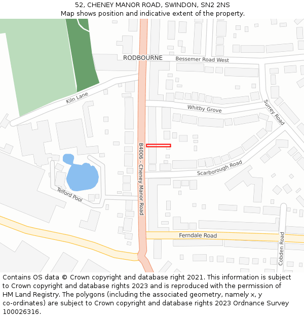 52, CHENEY MANOR ROAD, SWINDON, SN2 2NS: Location map and indicative extent of plot