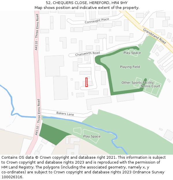 52, CHEQUERS CLOSE, HEREFORD, HR4 9HY: Location map and indicative extent of plot