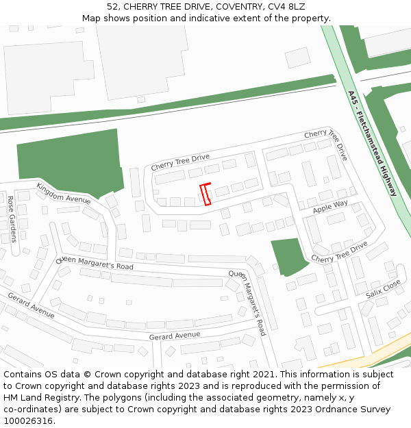 52, CHERRY TREE DRIVE, COVENTRY, CV4 8LZ: Location map and indicative extent of plot