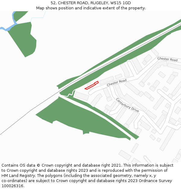 52, CHESTER ROAD, RUGELEY, WS15 1GD: Location map and indicative extent of plot