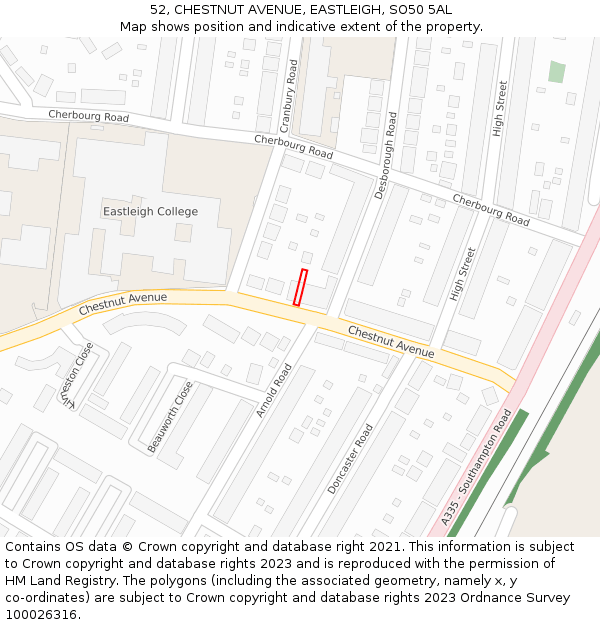 52, CHESTNUT AVENUE, EASTLEIGH, SO50 5AL: Location map and indicative extent of plot