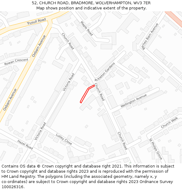 52, CHURCH ROAD, BRADMORE, WOLVERHAMPTON, WV3 7ER: Location map and indicative extent of plot