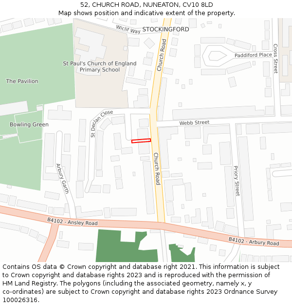 52, CHURCH ROAD, NUNEATON, CV10 8LD: Location map and indicative extent of plot