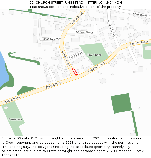 52, CHURCH STREET, RINGSTEAD, KETTERING, NN14 4DH: Location map and indicative extent of plot