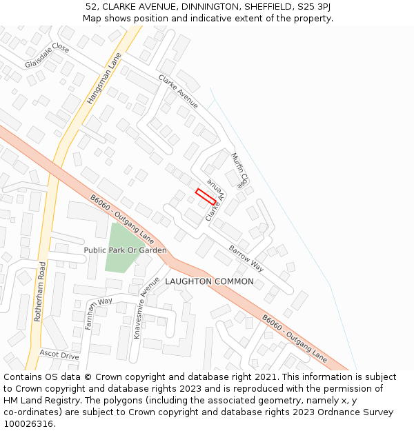 52, CLARKE AVENUE, DINNINGTON, SHEFFIELD, S25 3PJ: Location map and indicative extent of plot