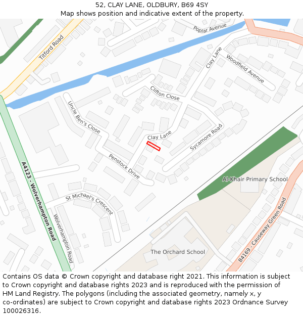 52, CLAY LANE, OLDBURY, B69 4SY: Location map and indicative extent of plot