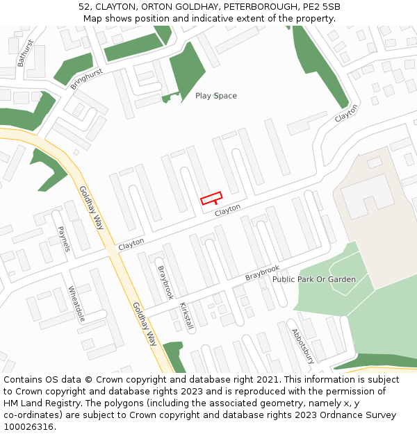 52, CLAYTON, ORTON GOLDHAY, PETERBOROUGH, PE2 5SB: Location map and indicative extent of plot