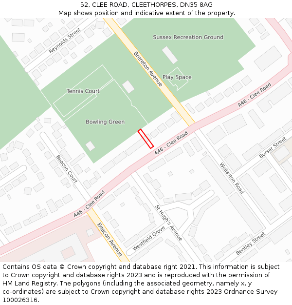 52, CLEE ROAD, CLEETHORPES, DN35 8AG: Location map and indicative extent of plot