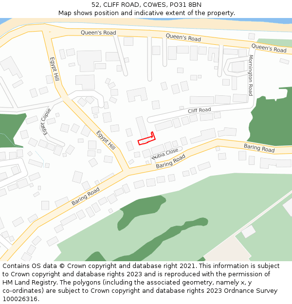52, CLIFF ROAD, COWES, PO31 8BN: Location map and indicative extent of plot