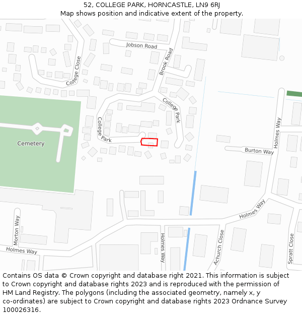 52, COLLEGE PARK, HORNCASTLE, LN9 6RJ: Location map and indicative extent of plot