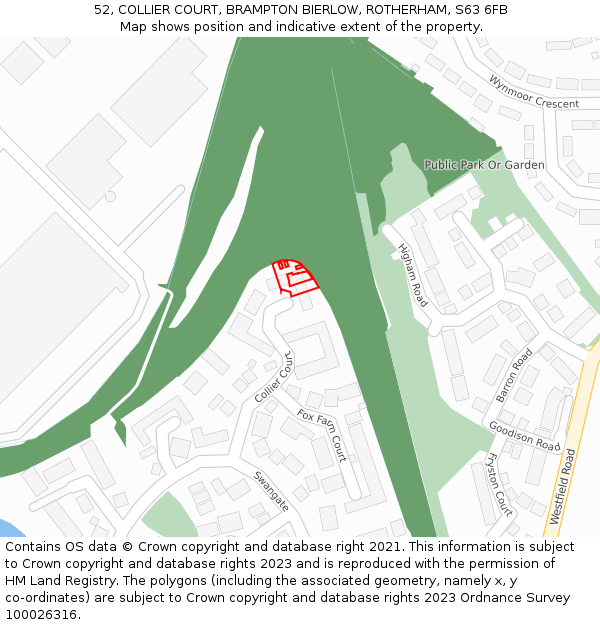52, COLLIER COURT, BRAMPTON BIERLOW, ROTHERHAM, S63 6FB: Location map and indicative extent of plot