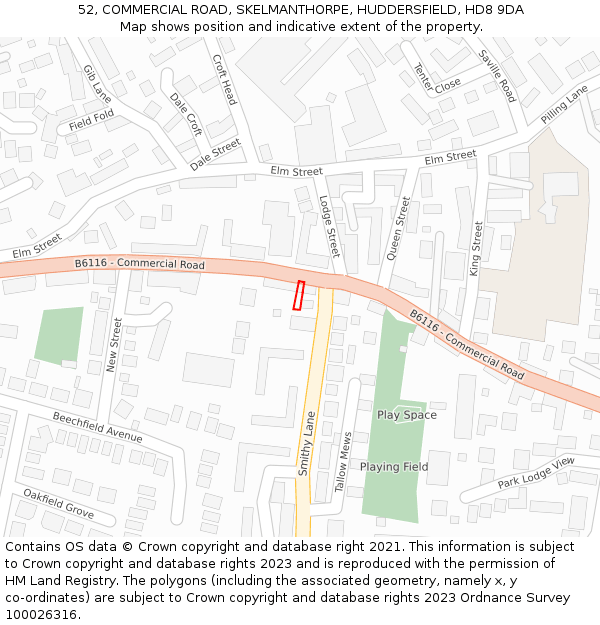 52, COMMERCIAL ROAD, SKELMANTHORPE, HUDDERSFIELD, HD8 9DA: Location map and indicative extent of plot