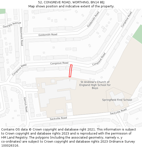 52, CONGREVE ROAD, WORTHING, BN14 8EJ: Location map and indicative extent of plot