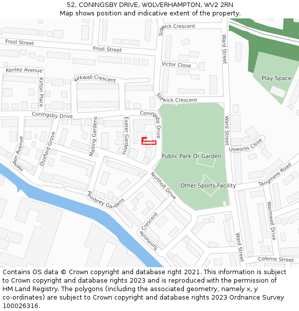 52, CONINGSBY DRIVE, WOLVERHAMPTON, WV2 2RN: Location map and indicative extent of plot