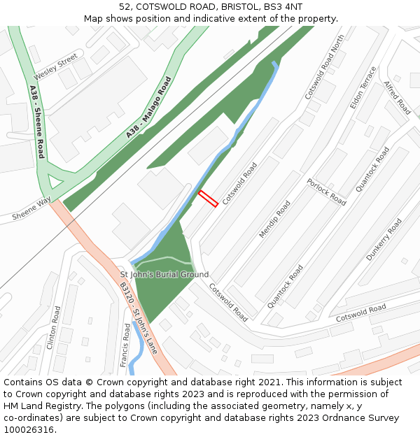 52, COTSWOLD ROAD, BRISTOL, BS3 4NT: Location map and indicative extent of plot