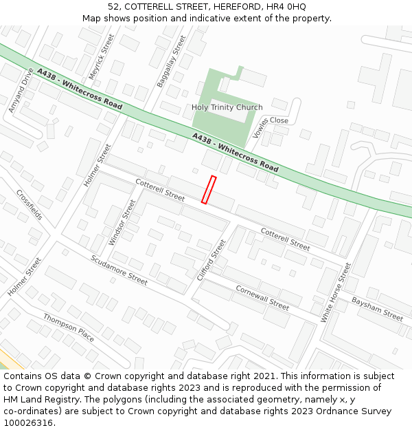 52, COTTERELL STREET, HEREFORD, HR4 0HQ: Location map and indicative extent of plot