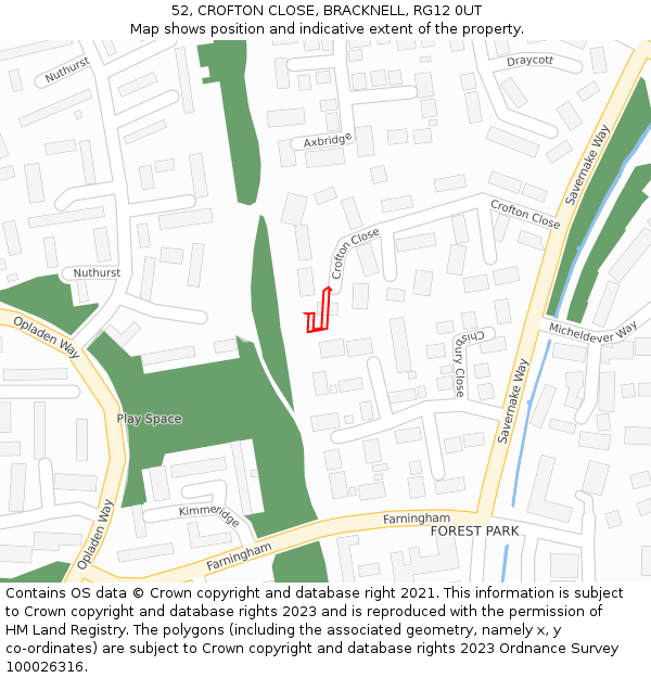 52, CROFTON CLOSE, BRACKNELL, RG12 0UT: Location map and indicative extent of plot