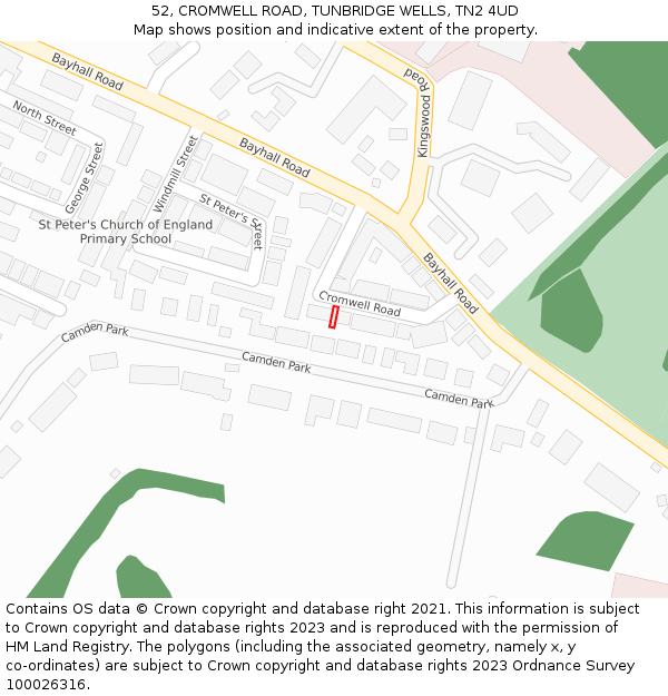 52, CROMWELL ROAD, TUNBRIDGE WELLS, TN2 4UD: Location map and indicative extent of plot