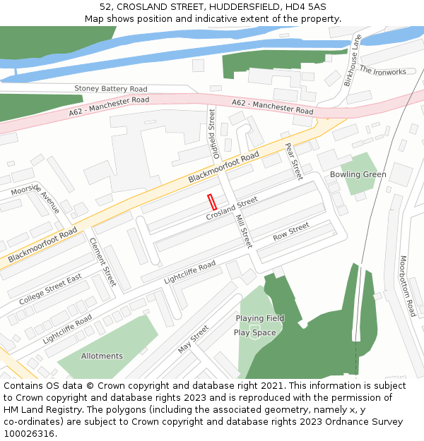 52, CROSLAND STREET, HUDDERSFIELD, HD4 5AS: Location map and indicative extent of plot