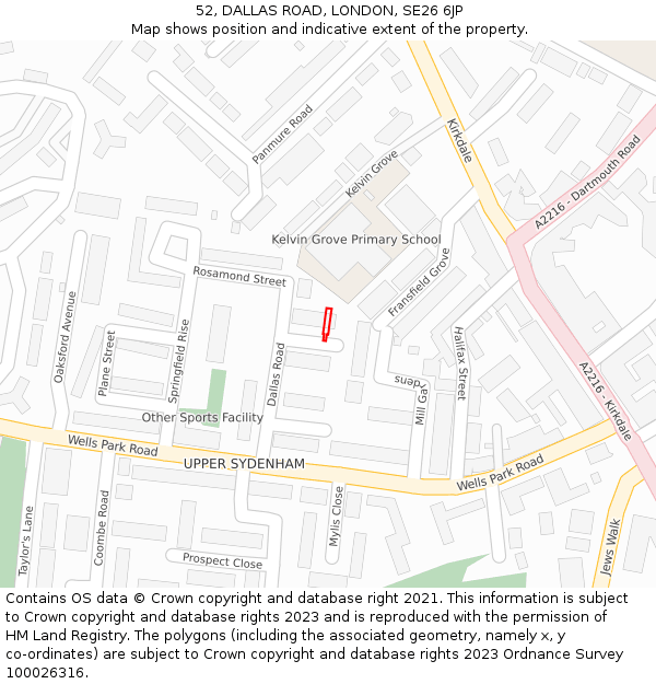 52, DALLAS ROAD, LONDON, SE26 6JP: Location map and indicative extent of plot
