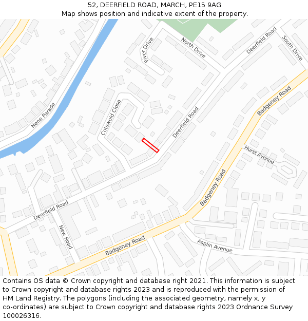 52, DEERFIELD ROAD, MARCH, PE15 9AG: Location map and indicative extent of plot