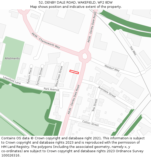 52, DENBY DALE ROAD, WAKEFIELD, WF2 8DW: Location map and indicative extent of plot
