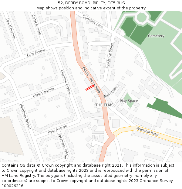 52, DERBY ROAD, RIPLEY, DE5 3HS: Location map and indicative extent of plot