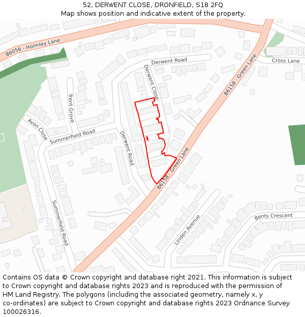52, DERWENT CLOSE, DRONFIELD, S18 2FQ: Location map and indicative extent of plot