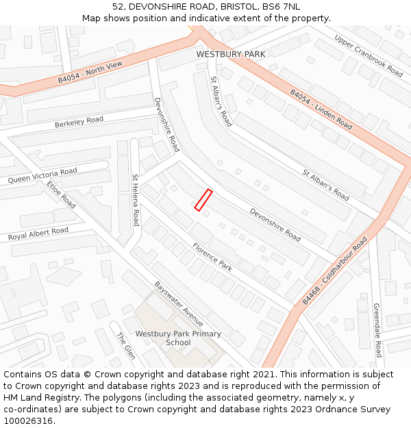 52, DEVONSHIRE ROAD, BRISTOL, BS6 7NL: Location map and indicative extent of plot