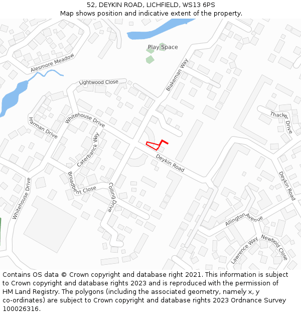 52, DEYKIN ROAD, LICHFIELD, WS13 6PS: Location map and indicative extent of plot