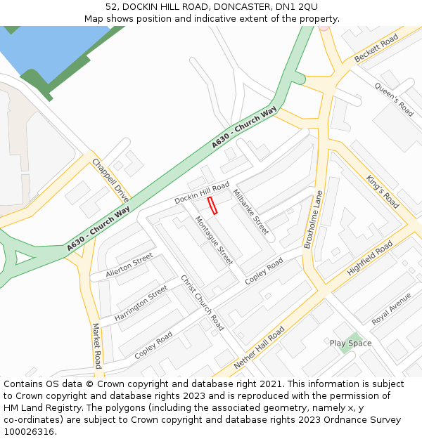 52, DOCKIN HILL ROAD, DONCASTER, DN1 2QU: Location map and indicative extent of plot