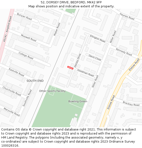 52, DORSEY DRIVE, BEDFORD, MK42 9FP: Location map and indicative extent of plot
