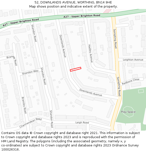 52, DOWNLANDS AVENUE, WORTHING, BN14 9HE: Location map and indicative extent of plot