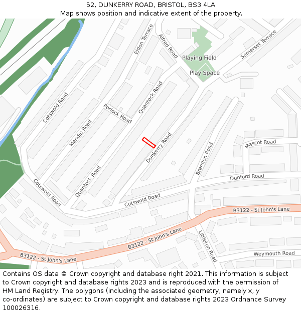 52, DUNKERRY ROAD, BRISTOL, BS3 4LA: Location map and indicative extent of plot