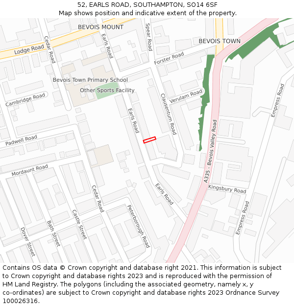 52, EARLS ROAD, SOUTHAMPTON, SO14 6SF: Location map and indicative extent of plot
