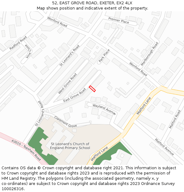 52, EAST GROVE ROAD, EXETER, EX2 4LX: Location map and indicative extent of plot