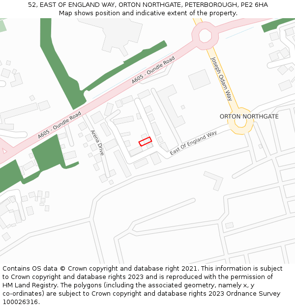 52, EAST OF ENGLAND WAY, ORTON NORTHGATE, PETERBOROUGH, PE2 6HA: Location map and indicative extent of plot