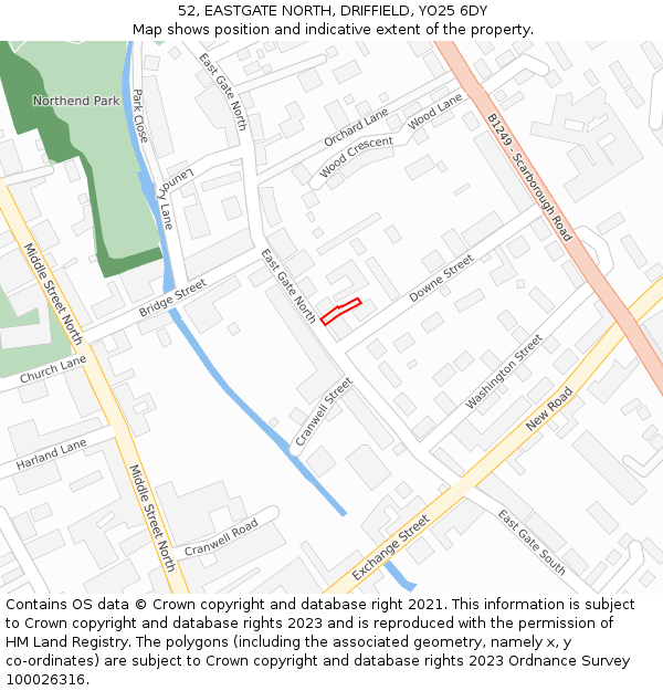 52, EASTGATE NORTH, DRIFFIELD, YO25 6DY: Location map and indicative extent of plot