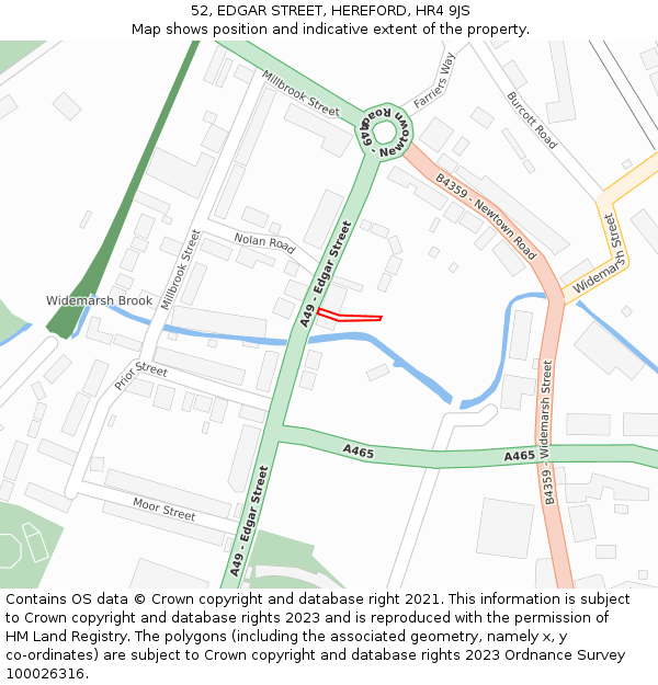52, EDGAR STREET, HEREFORD, HR4 9JS: Location map and indicative extent of plot