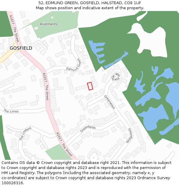 52, EDMUND GREEN, GOSFIELD, HALSTEAD, CO9 1UF: Location map and indicative extent of plot