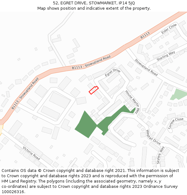 52, EGRET DRIVE, STOWMARKET, IP14 5JQ: Location map and indicative extent of plot