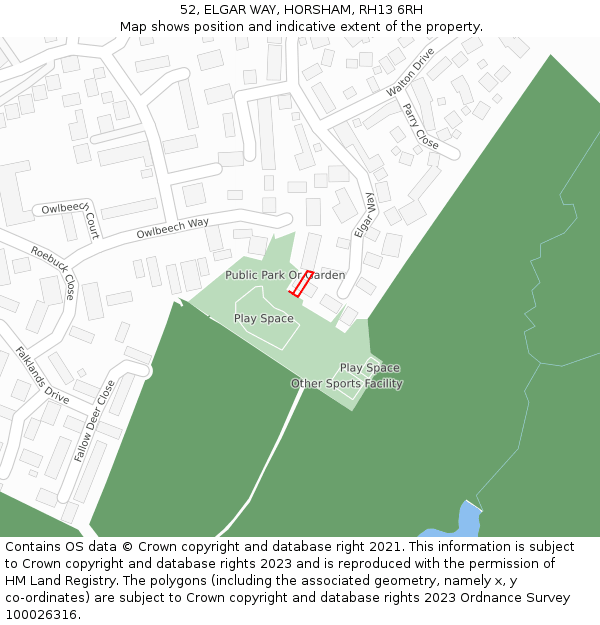 52, ELGAR WAY, HORSHAM, RH13 6RH: Location map and indicative extent of plot