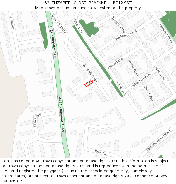 52, ELIZABETH CLOSE, BRACKNELL, RG12 9SZ: Location map and indicative extent of plot