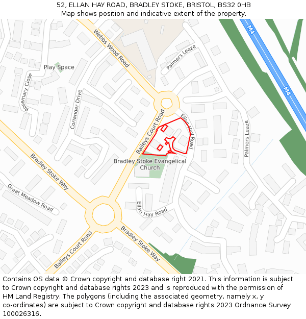 52, ELLAN HAY ROAD, BRADLEY STOKE, BRISTOL, BS32 0HB: Location map and indicative extent of plot