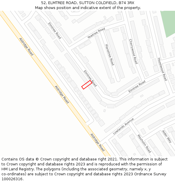52, ELMTREE ROAD, SUTTON COLDFIELD, B74 3RX: Location map and indicative extent of plot