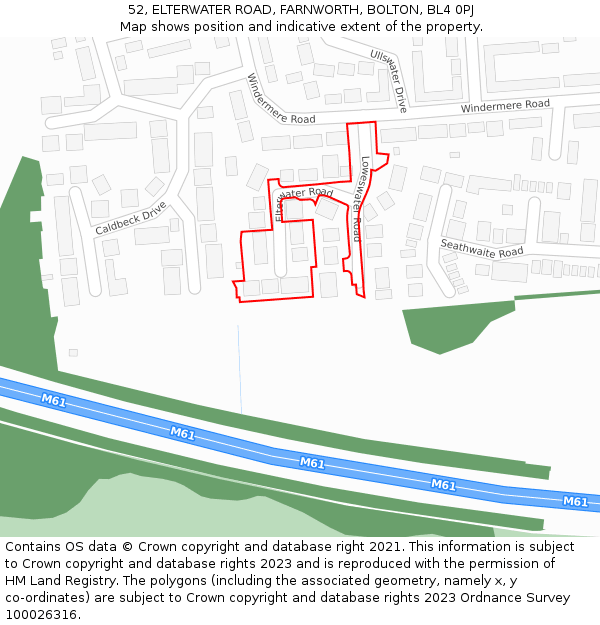 52, ELTERWATER ROAD, FARNWORTH, BOLTON, BL4 0PJ: Location map and indicative extent of plot