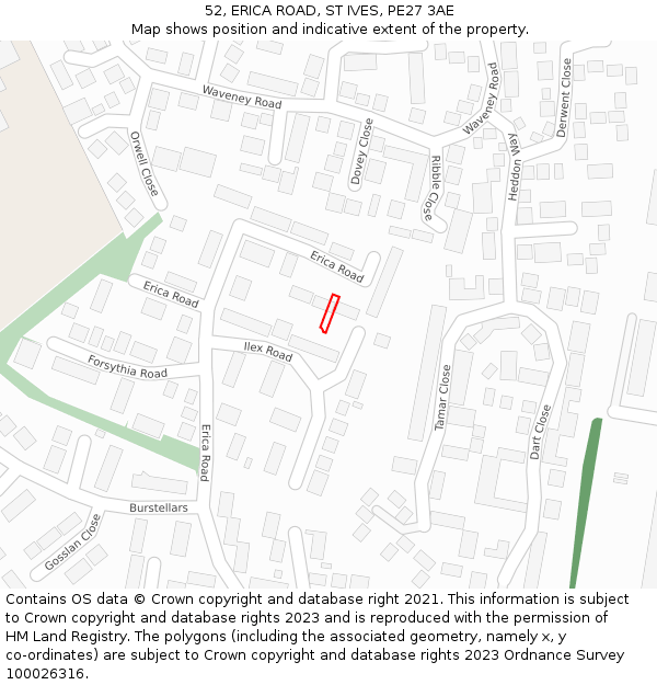 52, ERICA ROAD, ST IVES, PE27 3AE: Location map and indicative extent of plot