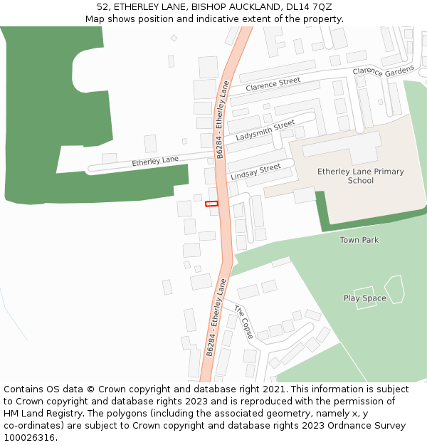 52, ETHERLEY LANE, BISHOP AUCKLAND, DL14 7QZ: Location map and indicative extent of plot