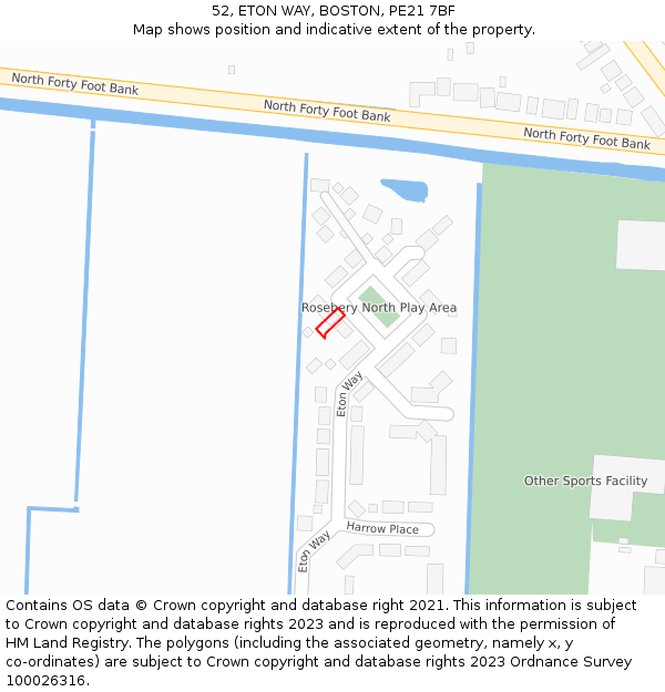 52, ETON WAY, BOSTON, PE21 7BF: Location map and indicative extent of plot